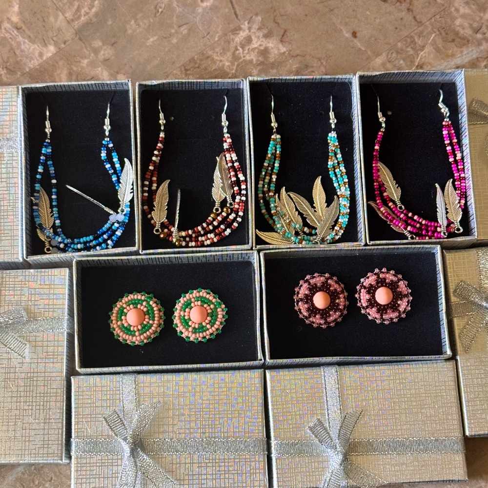 Beaded Feather Earrings